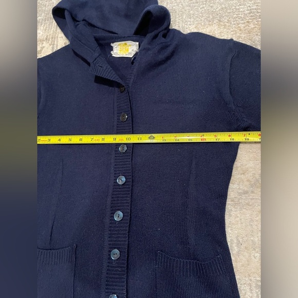Vintage Fancy That Navy Blue Hooded Cardigan Sweater Size Medium Made In Korea - Picture 6 of 9